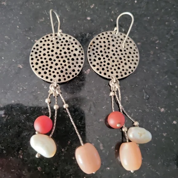 Silpada Sterling Silver Pearl & Stone Dangle Earrings Stamped Signed 3 1… - Picture 1 of 14